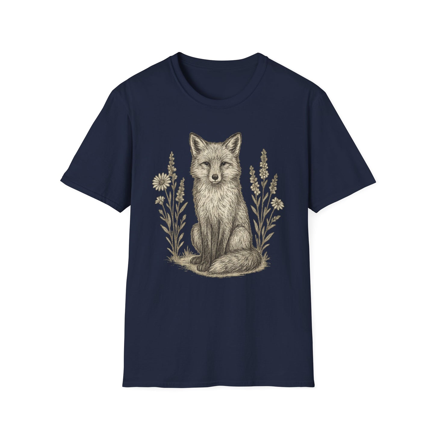 Fox And Wildflowers Sketch T-Shirt