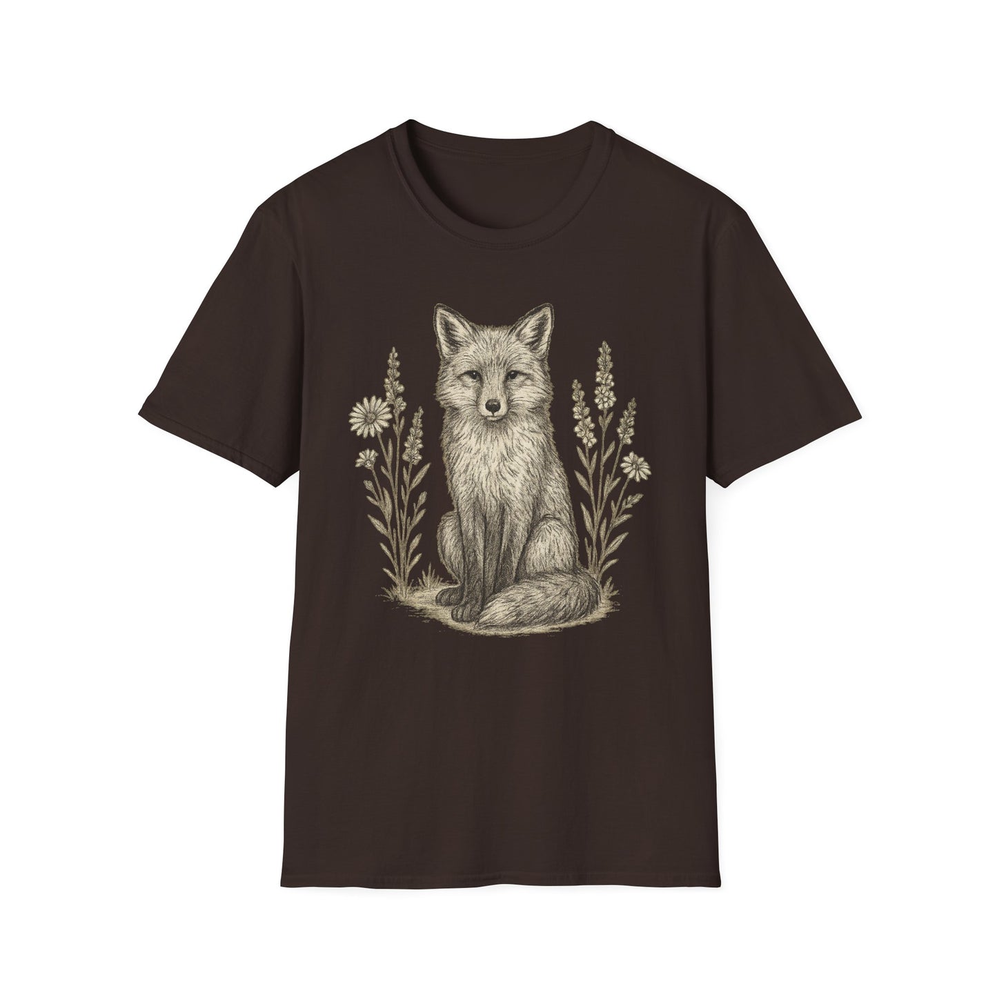 Fox And Wildflowers Sketch T-Shirt