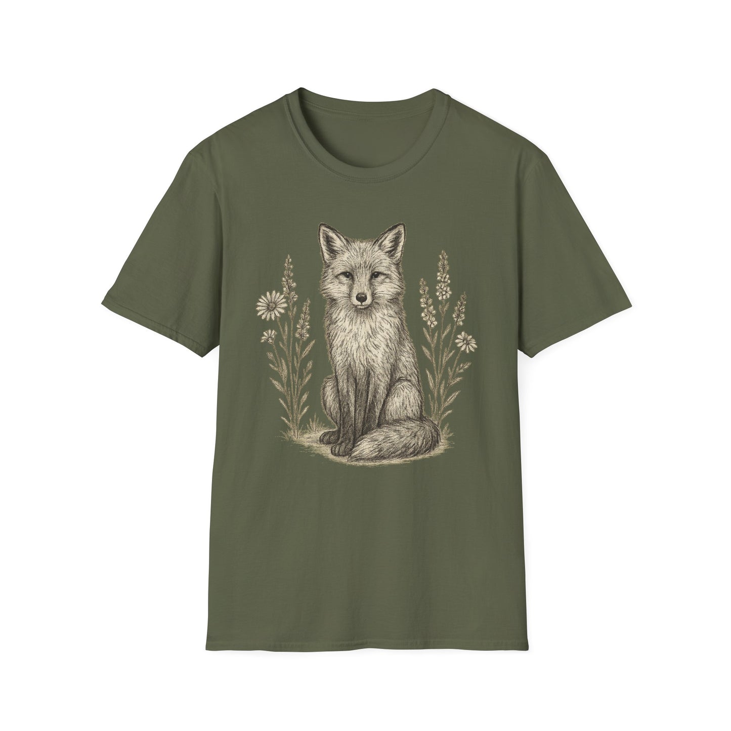 Fox And Wildflowers Sketch T-Shirt