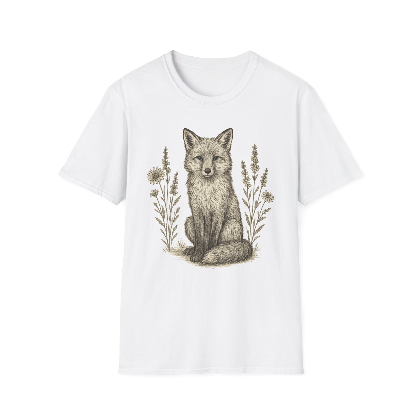 Fox And Wildflowers Sketch T-Shirt