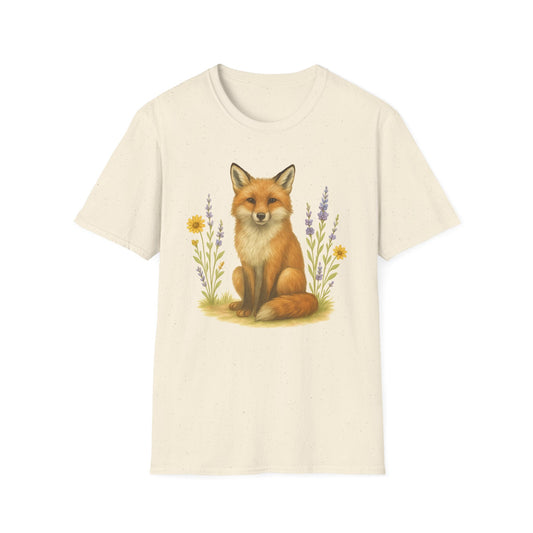 Fox And Wildflowers Soft Wash Of Color T-Shirt