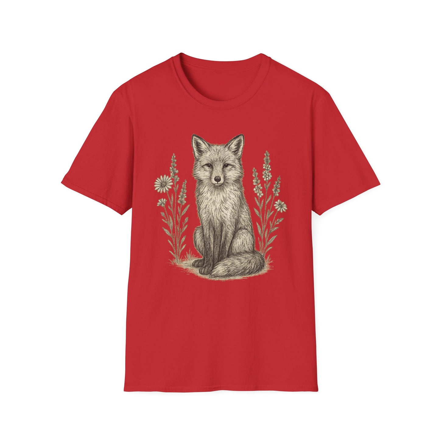 Fox And Wildflowers Sketch T-Shirt