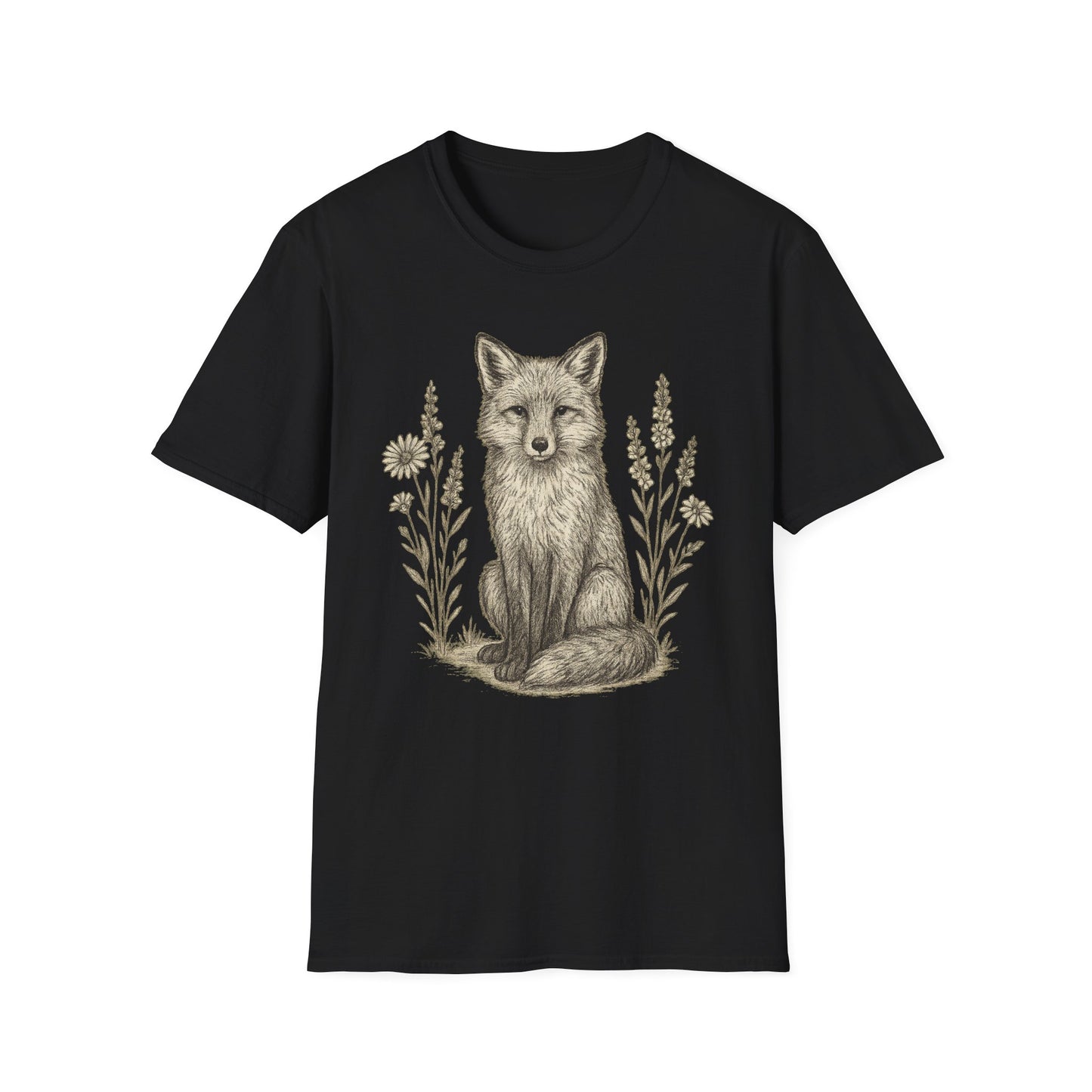 Fox And Wildflowers Sketch T-Shirt