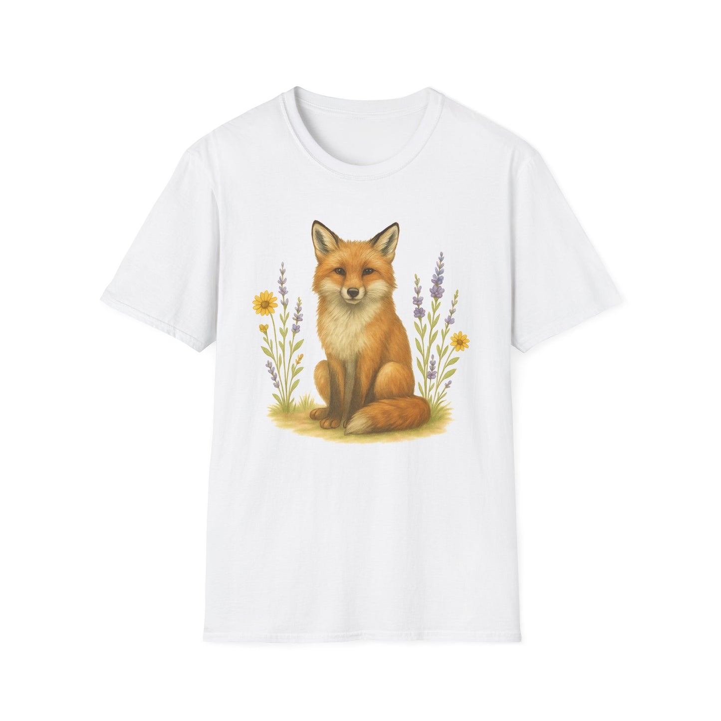 Fox And Wildflowers Soft Wash Of Color T-Shirt