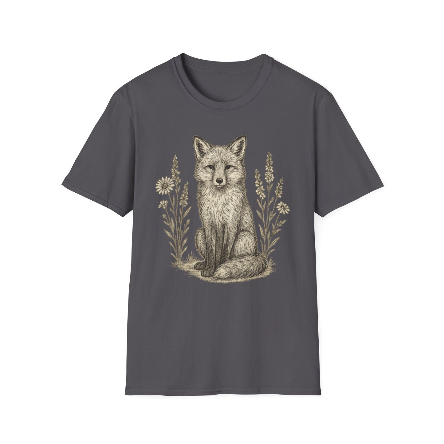 Fox And Wildflowers Sketch T-Shirt