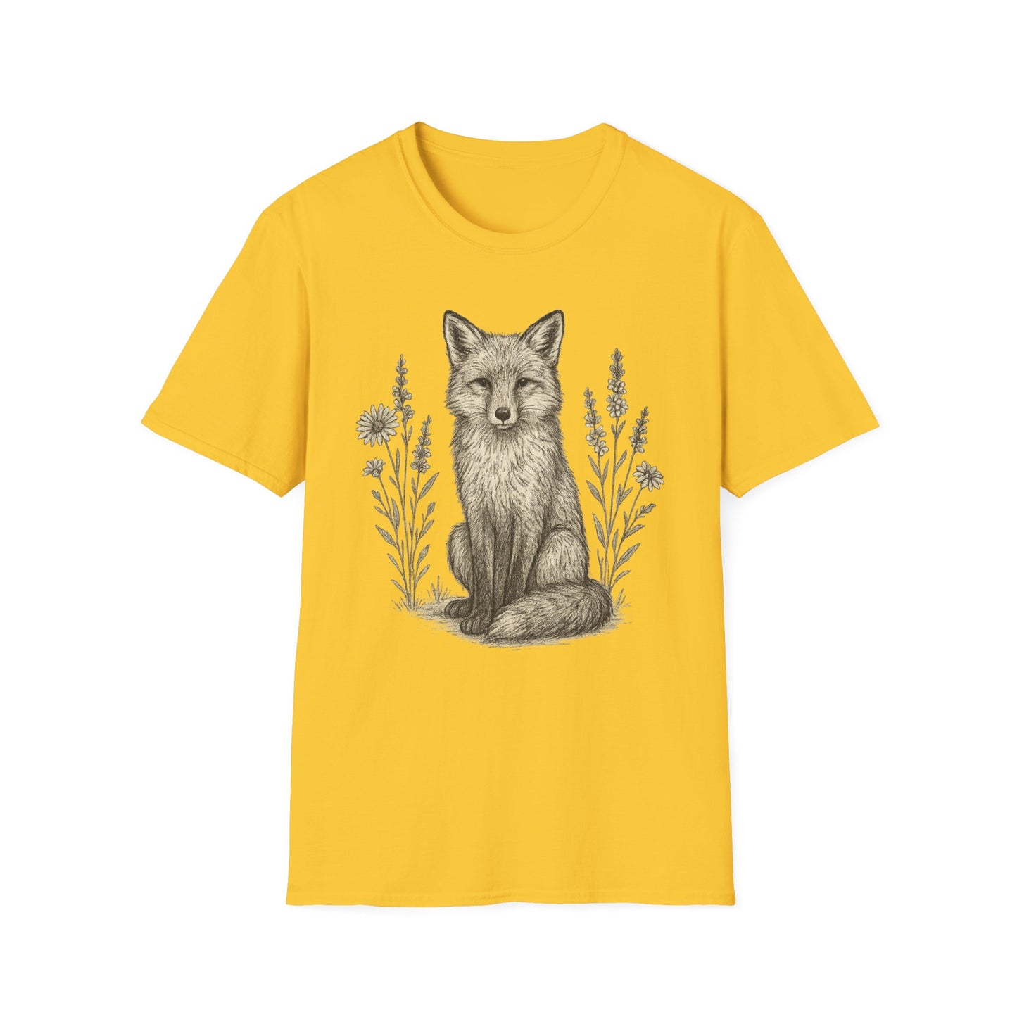 Fox And Wildflowers Sketch T-Shirt