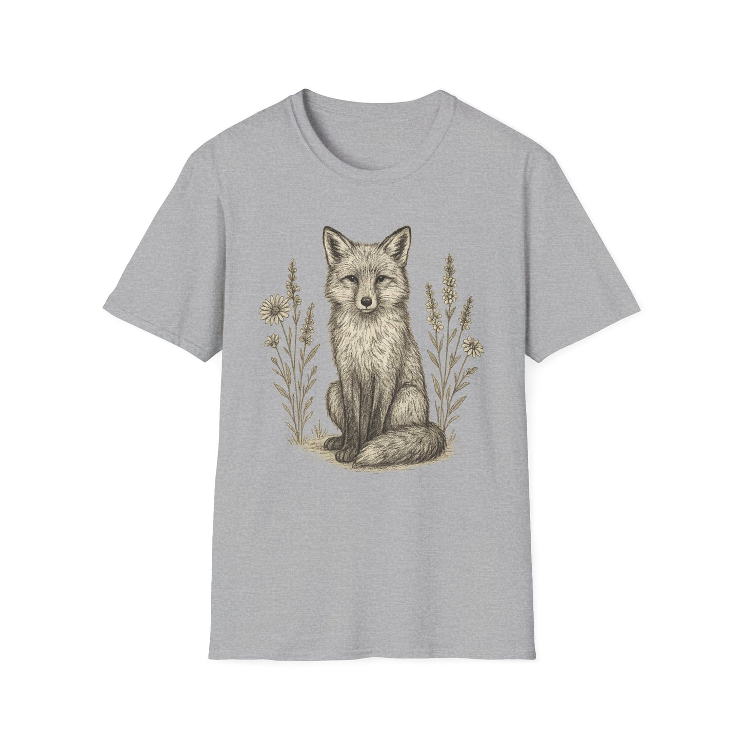 Fox And Wildflowers Sketch T-Shirt